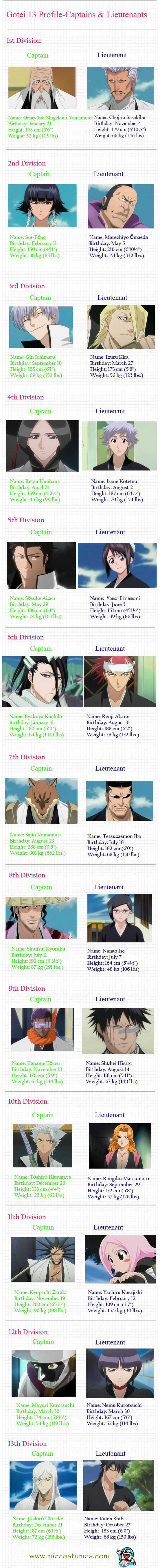 Gotei 13 Captains and Lieutenants [Infographic]